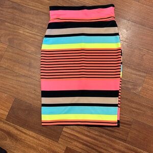80s 90s Neon Striped Pencil Skirt